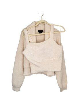 House Of Harlow 1960 Cream Knit Cardigan & Cropped Tank Set, L